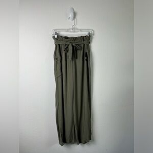 Helium London Olive Green Paper-bag Cargo Rayon Pants